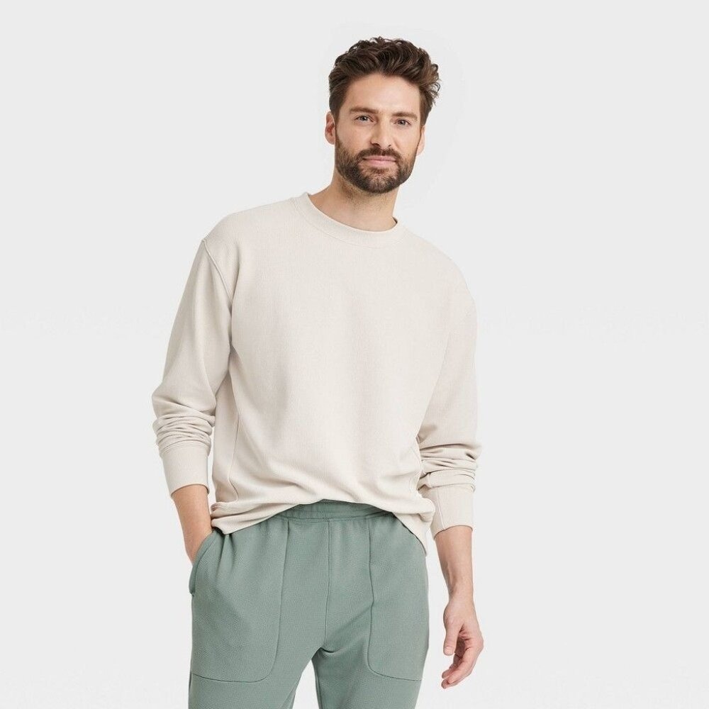 Men's Heavy Waffle‎ Crewneck Sweatshirt - All in Motion™ Stone XXL